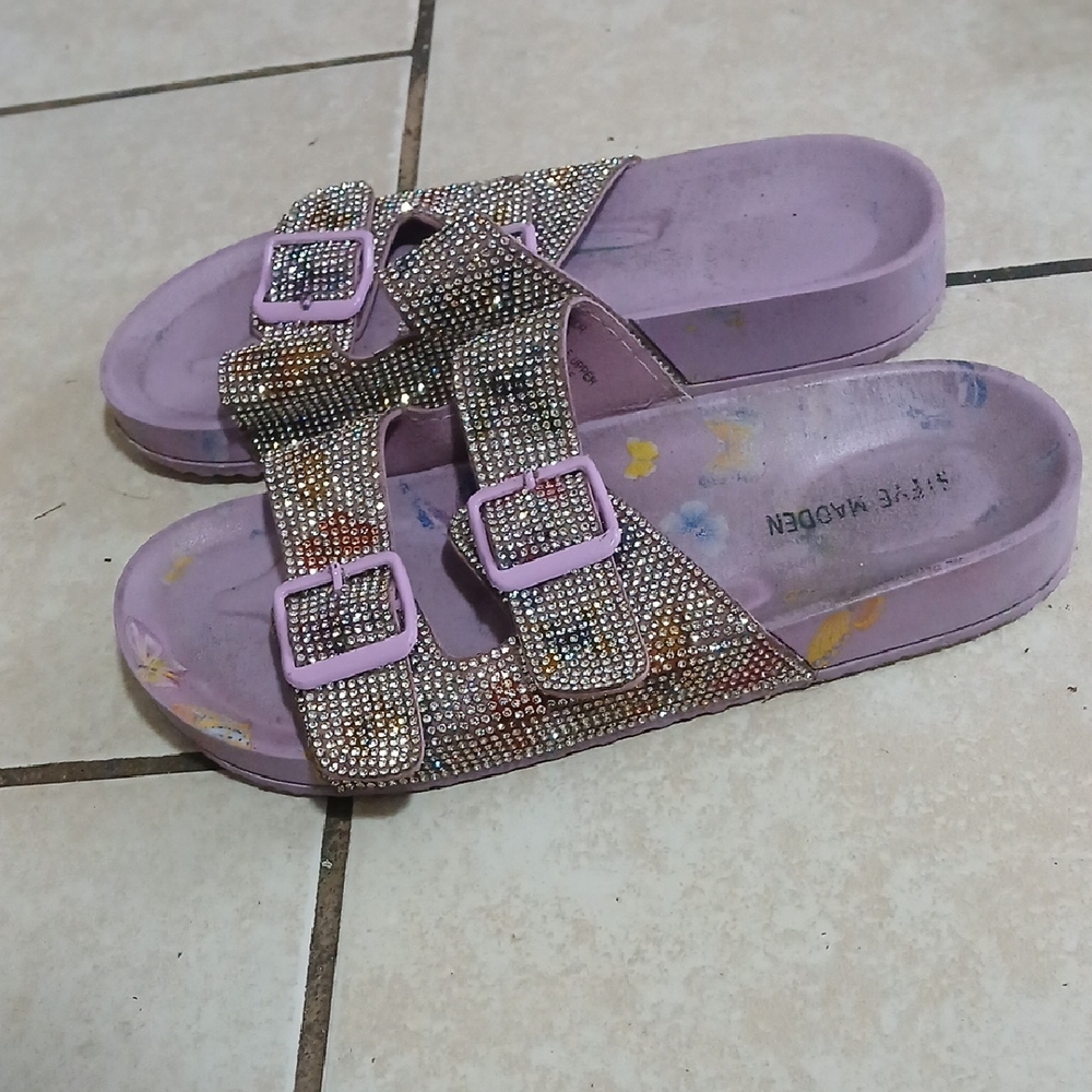 STEVE MADDEN Womens Size 6 Lilac Jeweled Slide Sandals with Buckles
